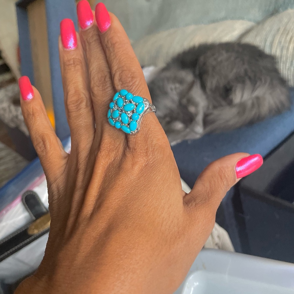 Turquoise and Silver Floral Ring